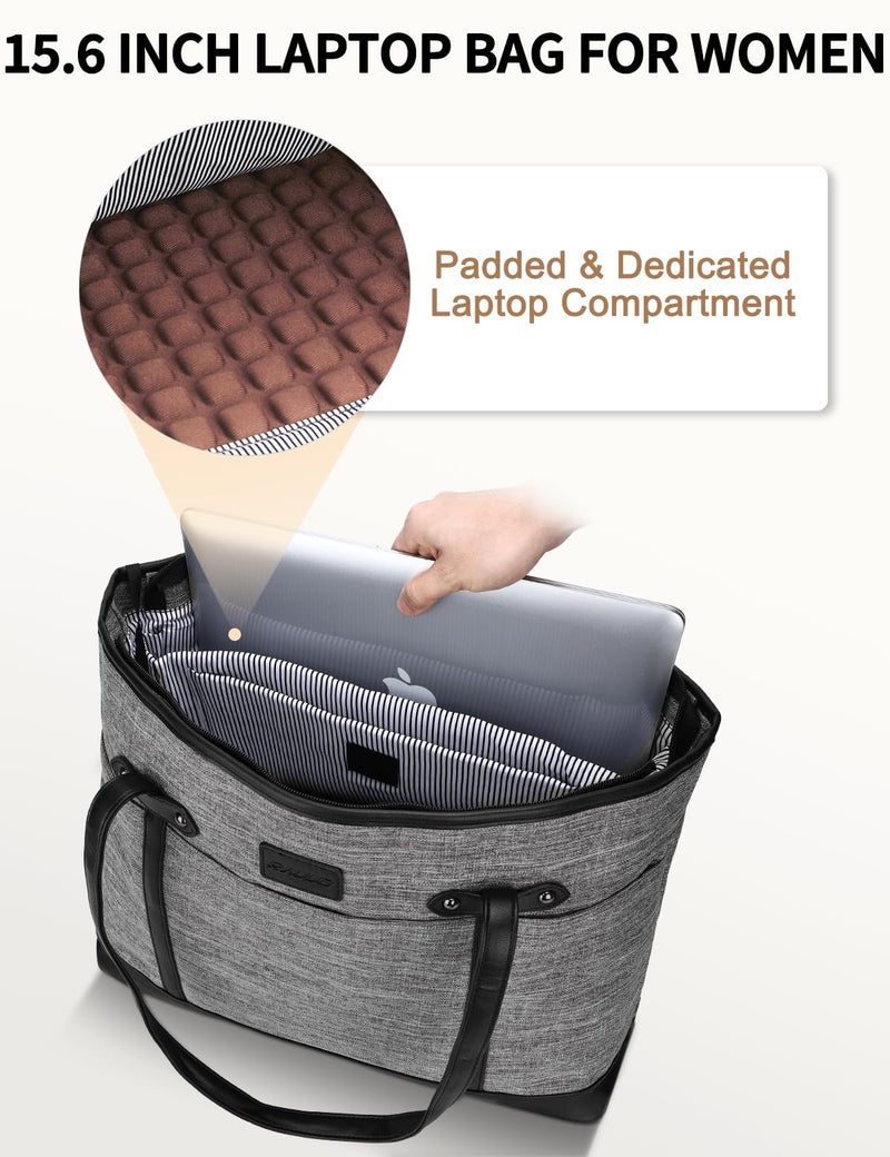 RAVUO Laptop Tote Bag for Women, Water Resistant Lightweight 15.6 Inch Laptop Bag Travel Handbag with Front 3 Pockets - Image 5